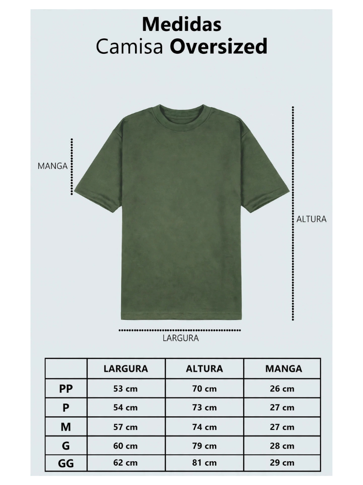 Tabela de medidas da Camisa Oversized