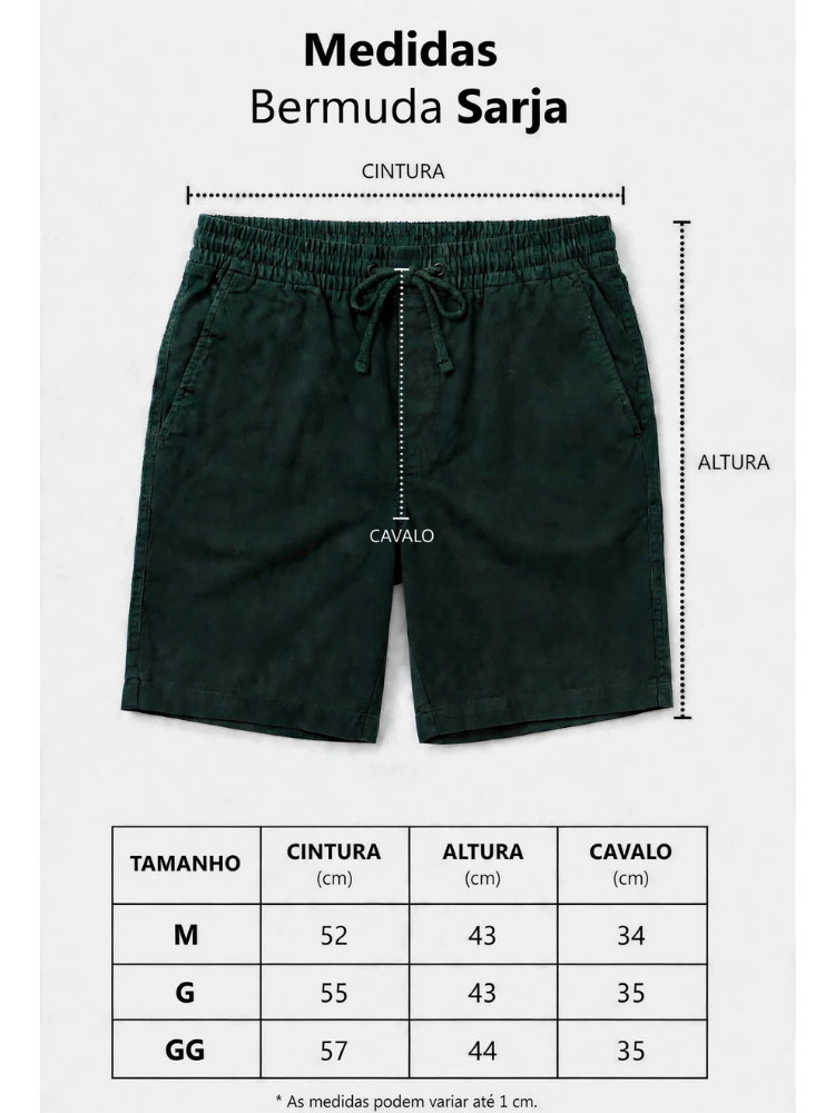 Tabela de medidas do Short Sarja